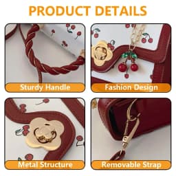 Women Mini Cherry Print Handbag Cute Twist Handle Crossbody Purse Flower Turn‑lock PU Leather Small Shoulder Bag With Cherry Pendant Removable Strap Fashion Daily Satchel Bag