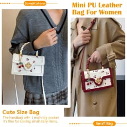 Women Mini Cherry Print Handbag Cute Twist Handle Crossbody Purse Flower Turn‑lock PU Leather Small Shoulder Bag With Cherry Pendant Removable Strap Fashion Daily Satchel Bag