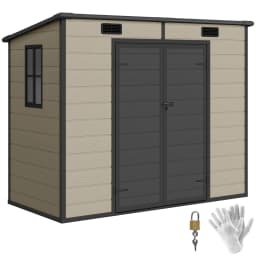 8' x 4' Outdoor Storage Shed, Resin Shed with Floor, Light Brown