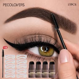 15PCS/SET Easy Stamp Eyebrow Shaping Powder,Light Removable Formula,Various Shape Brow Stencils,Soft Grooming Spiral Brush,Matte Gentle Color Effect,Multi Tone Matching Powder,Hairline And Eyebrow Retouch Kit For Daily Casual Makeup Outfits