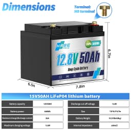 12V 50Ah LiFePO4 Lithium Battery, 4000+ Deep Cycle Rechargeable Battery, Built-in Smart BMS, for Home Solar Storage, Outdoor Camping, RV, Marine, UPS Backup Power Supply, Maintenance-Free, 10-Year Long Lifespan