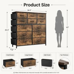 12 Drawer Fabric Dresser with Wood Top, Storage Chest Cabinet with Steel Frame and Side Pockets for Bedroom Home Organization