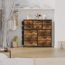 12 Drawer Fabric Dresser with Wood Top, Storage Chest Cabinet with Steel Frame and Side Pockets for Bedroom Home Organization
