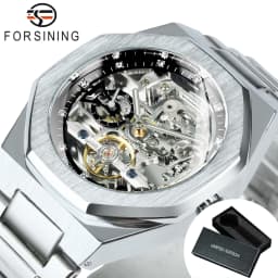 Forsining Business Mechanical Watch for Men Fashion Tourbillon Skeleton Mens Watches Top Brand Luxury Stainless Steel Strap Wristwatches