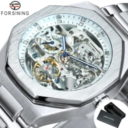 Forsining Business Mechanical Watch for Men Fashion Tourbillon Skeleton Mens Watches Top Brand Luxury Stainless Steel Strap Wristwatches
