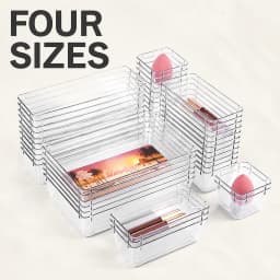 Zoyiancy 44-Piece Clear Plastic Drawer Organizer Trays Set, 4 Sizes Modular Vanity, Office and Bathroom Storage Bins for Desk Sundries and Makeup