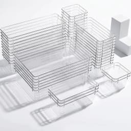 Zoyiancy 44-Piece Clear Plastic Drawer Organizer Trays Set, 4 Sizes Modular Vanity, Office and Bathroom Storage Bins for Desk Sundries and Makeup