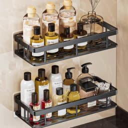 1/2pcs Drill-Free Wall Mounted Bathroom Storage Shelf Bathroom Shelf No Drill Wall Mounted Shampoo Bottle Shower Corner Rack Toilet Storage Rack Aluminum Bathroom Kitchen Accessories