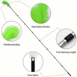 1Set Gutter Cleaning Tools Long with 6 Stainless Steel Tubes and 2 Brushes Gutter Ability for Roof Leaves and Debris-Green