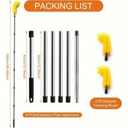 1Set Gutter Cleaning Tools Long with 6 Stainless Steel Tubes and 2 Brushes Gutter Ability for Roof Leaves and Debris-Green