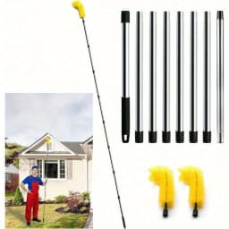 1Set Gutter Cleaning Tools Long with 6 Stainless Steel Tubes and 2 Brushes Gutter Ability for Roof Leaves and Debris-Green