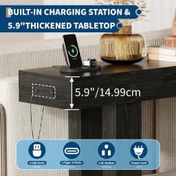 63" Console Table with Power Outlets, Thick Block Entryway Table Narrow Behind Couch Sofa Table, Modern Farmhouse Hallway Table for Living Room, Foyer, Black