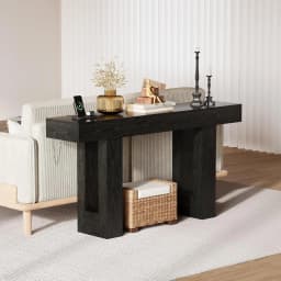 63" Console Table with Power Outlets, Thick Block Entryway Table Narrow Behind Couch Sofa Table, Modern Farmhouse Hallway Table for Living Room, Foyer, Black