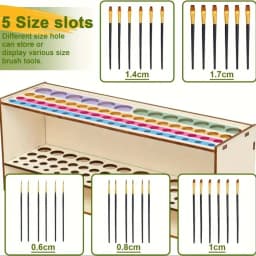 67-Slot Wooden Brush Holder Premium Double-layer Durable Artist Desk Organizer Pencil Paint Brushes Storage Art Craft