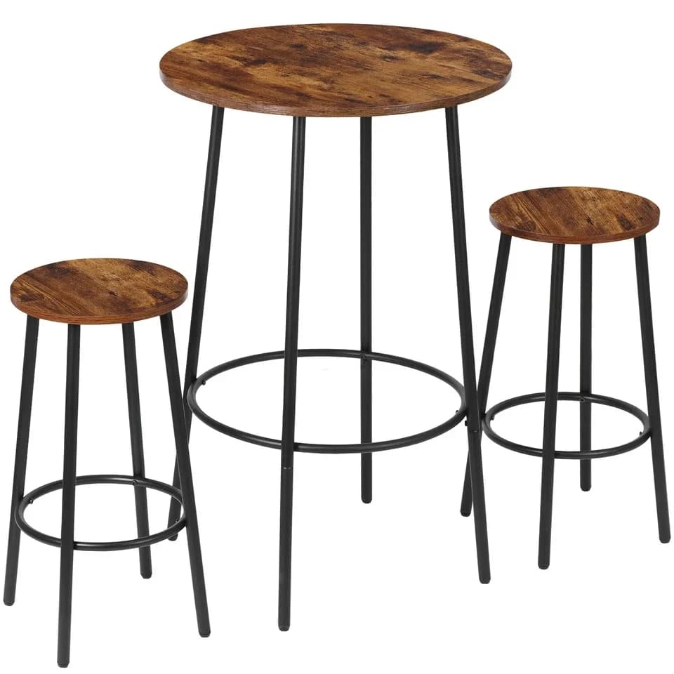 Brown 3‑Piece Counter Height Pub Dining Set, Table & Bar Stools, Easy Assembly