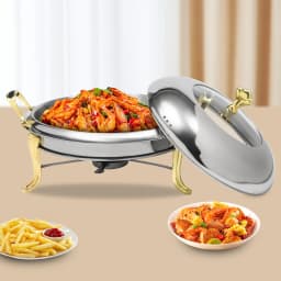 Round Stainless Steel Chafing Dish Buffet Warmer Set 2.5L with Support Frame & Glass Lid, Portable Food Server for Party Banquet