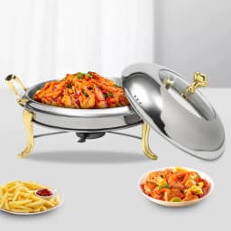 Round Stainless Steel Chafing Dish Buffet Warmer Set 2.5L with Support Frame & Glass Lid, Portable Food Server for Party Banquet