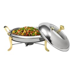 Round Stainless Steel Chafing Dish Buffet Warmer Set 2.5L with Support Frame & Glass Lid, Portable Food Server for Party Banquet