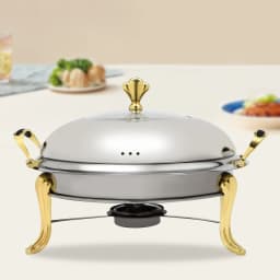 Round Stainless Steel Chafing Dish Buffet Warmer Set 2.5L with Support Frame & Glass Lid, Portable Food Server for Party Banquet