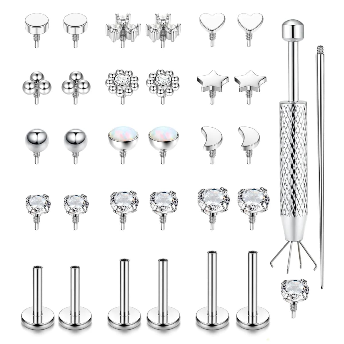 18G Flat Back Stud Earrings for Women - Hypoallergenic Surgical Steel Internal Thread Stud Piercing Jewelry for Tragus Helix Cartilage Conch Nose 6MM 8MM 10MM Lip Labret Medusa Piercing