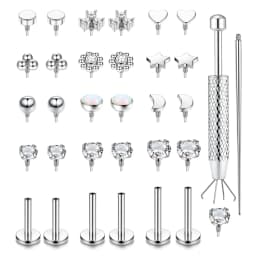 18G Flat Back Stud Earrings for Women - Hypoallergenic Surgical Steel Internal Thread Stud Piercing Jewelry for Tragus Helix Cartilage Conch Nose 6MM 8MM 10MM Lip Labret Medusa Piercing