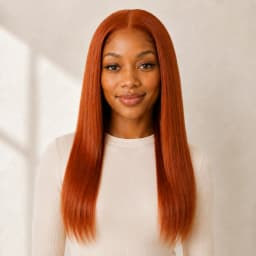 Straight Yellow-Orange 13x4 Fringed Front-Edge Wig Made of 100% Real Hair 13x4 Fringed Front-Edge Women's Wig with 200% Density 20 Inches #350 Color