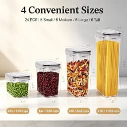 24‑Pack Airtight Food Storage Containers with Grey Lids, BPA‑Free Stackable Plastic Kitchen Pantry Organizer for Dry Food Flour Rice Pasta Cereal, Come with 24 Chalkboard Labels & Marker