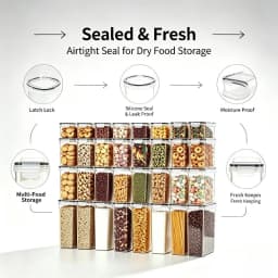 24‑Pack Airtight Food Storage Containers with Grey Lids, BPA‑Free Stackable Plastic Kitchen Pantry Organizer for Dry Food Flour Rice Pasta Cereal, Come with 24 Chalkboard Labels & Marker