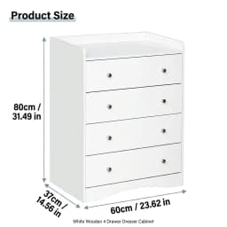 Zoyiancy White 4 Drawer Wooden Dresser Cabinet, Modern Small Space Storage Chest With Silver Knobs