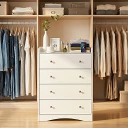 Zoyiancy White 4 Drawer Wooden Dresser Cabinet, Modern Small Space Storage Chest With Silver Knobs