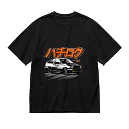 Oversized Black AE86 JDM Car T-Shirt Men's Anime Manga Graphic Tee Casual Streetwear Racing Shirt