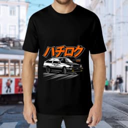 Oversized Black AE86 JDM Car T-Shirt Men's Anime Manga Graphic Tee Casual Streetwear Racing Shirt