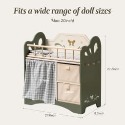 ROBUD Wooden Baby Doll Bed Prentend Playset with Storage and Bedding Sturdy for 18 Inch Dolls Baby Doll Cribs Nice Gift for Kids