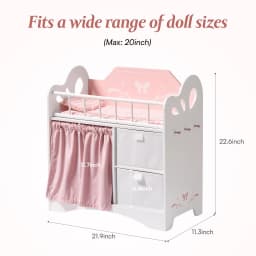 ROBUD Wooden Baby Doll Bed Prentend Playset with Storage and Bedding Sturdy for 18 Inch Dolls Baby Doll Cribs Nice Gift for Kids