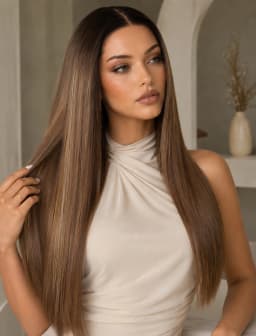 28inch 13*4*1 Synthetic Lace Front Wig Straight Hair Wigs for Women, Black Straight Hair Wigs / Ombre Brown Straight Hair Wigs for Women Daily Use, Natural Hair Line,Sliky Straight Hair, Can Be Used Flat Iron