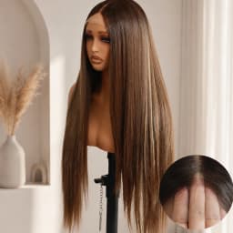 28inch 13*4*1 Synthetic Lace Front Wig Straight Hair Wigs for Women, Black Straight Hair Wigs / Ombre Brown Straight Hair Wigs for Women Daily Use, Natural Hair Line,Sliky Straight Hair, Can Be Used Flat Iron