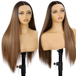 28inch 13*4*1 Synthetic Lace Front Wig Straight Hair Wigs for Women, Black Straight Hair Wigs / Ombre Brown Straight Hair Wigs for Women Daily Use, Natural Hair Line,Sliky Straight Hair, Can Be Used Flat Iron