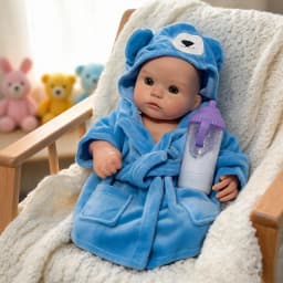13 Inch Full Silicone Reborn Baby Doll Bald Mouth For Feeding 3D Veins Lifelike Paint Blue Bathrobe Collectible Art Doll Xmas Birthday Gift