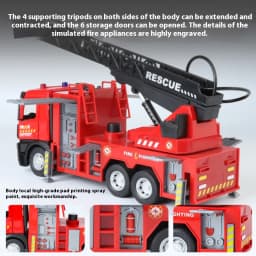 Large water-squirting ladder fire truck model metal die cast back pull steering children toys boys gift Halloween toys