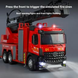 Large water-squirting ladder fire truck model metal die cast back pull steering children toys boys gift Halloween toys