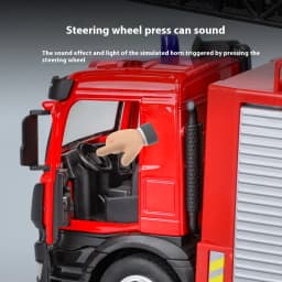 Large water-squirting ladder fire truck model metal die cast back pull steering children toys boys gift Halloween toys