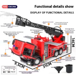 Large water-squirting ladder fire truck model metal die cast back pull steering children toys boys gift Halloween toys