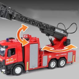 Large water-squirting ladder fire truck model metal die cast back pull steering children toys boys gift Halloween toys