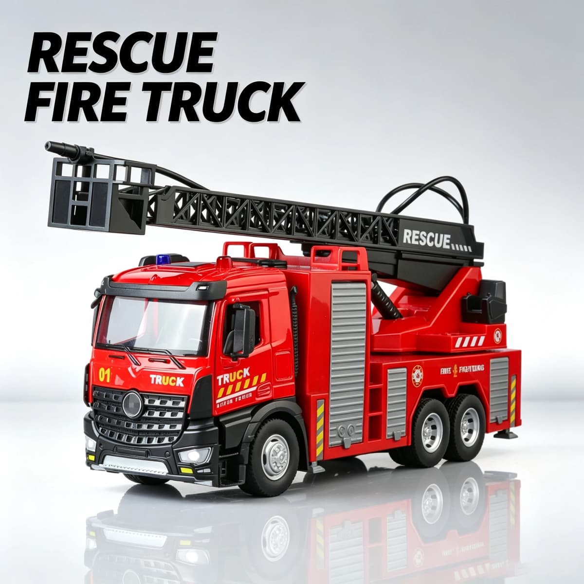 Large water-squirting ladder fire truck model metal die cast back pull steering children toys boys gift Halloween toys