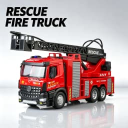 Large water-squirting ladder fire truck model metal die cast back pull steering children toys boys gift Halloween toys