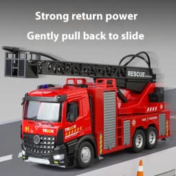 Large water-squirting ladder fire truck model metal die cast back pull steering children toys boys gift Halloween toys