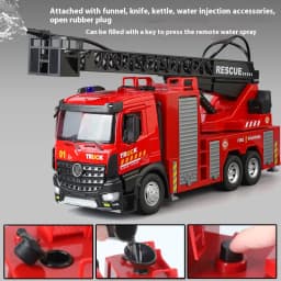 Large water-squirting ladder fire truck model metal die cast back pull steering children toys boys gift Halloween toys