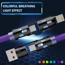 1M/3.3FT 240W 4-in-1 PD 5A Fast Charging With USB A, Type-C, Lightning Ultra Soft Silicone Data Cable, Compatible With For IPhone 17/16/15/ 14/13, For IPad Pro, For Samsung, And For Laptops, Multi-Device Compatible