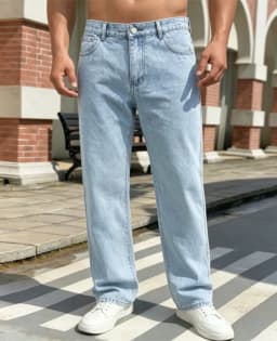 Light Blue Men's Casual Straight-leg Jeans, Non-stretch Fabric, Regular Length, All-season Comfort, |easy Jeans|comfortable Jeans|washed Jeans|suitable for Travel