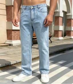 Light Blue Men's Casual Straight-leg Jeans, Non-stretch Fabric, Regular Length, All-season Comfort, |easy Jeans|comfortable Jeans|washed Jeans|suitable for Travel